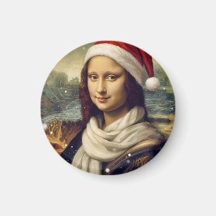 Mona Lisa in a Santa Hat -festive Magnet