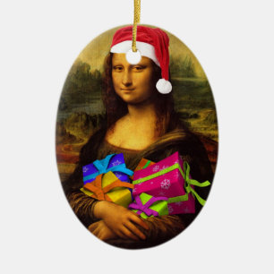 Mona Lisa In Christmas Mood Ceramic Ornament