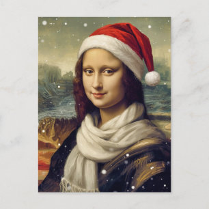 Mona Lisa  in Santa  hat - festive vibes Holiday Postcard