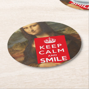 Mona Lisa Keep Calm And Smile Round Paper Coaster