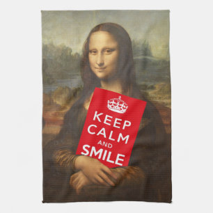 Mona Lisa Keeps Calm And Smiles Tea Towel
