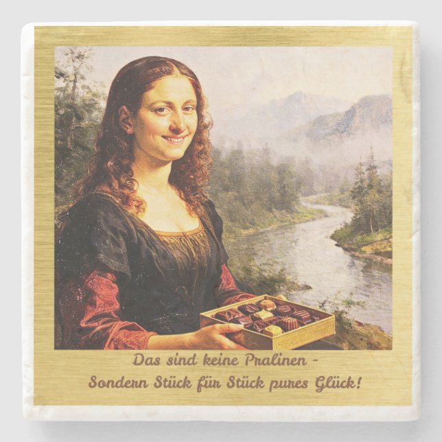 Mona Lisa loves chocolates Stone Coaster (Front)
