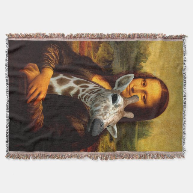 Mona Lisa Loves Giraffes Throw Blanket (Front)
