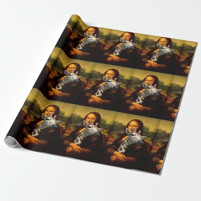 Mona Lisa Loves Giraffes Wrapping Paper (Unrolled)