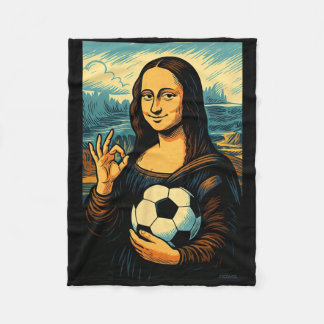 Mona Lisa Loves Soccer Comic  Fleece Blanket