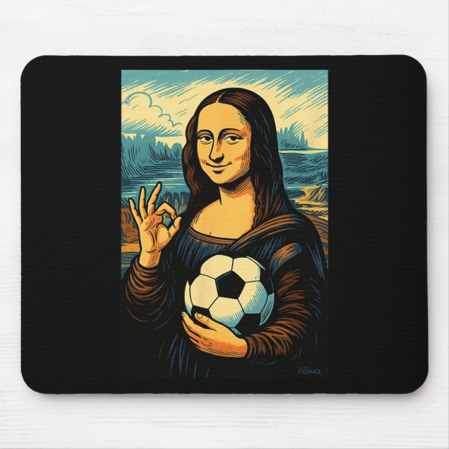 Mona Lisa Loves Soccer Comic  Mouse Pad (Front)