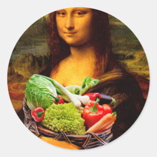 Mona Lisa Loves Vegetables Classic Round Sticker