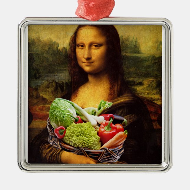 Mona Lisa Loves Vegetables Metal Ornament (Front)