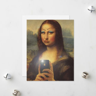 Mona Lisa making a funny face with makeup Holiday Card