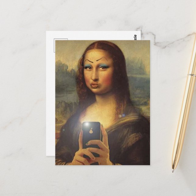 Mona Lisa making a funny face with makeup Postcard (Front/Back In Situ)