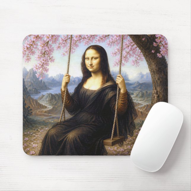 Mona Lisa on a Swing in Cherry Blossoms Mouse Pad (With Mouse)