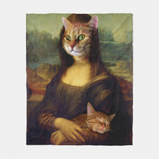 Mona Lisa Orange Cat Fleece Blanket