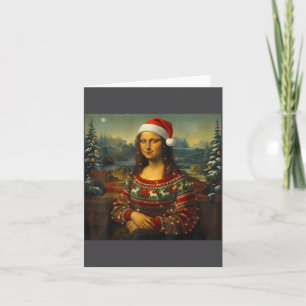 Mona Lisa Parody Festive Santa Hat Christmas  Card