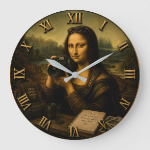 Mona Lisa Photographer Funny Vintage Large Clock
