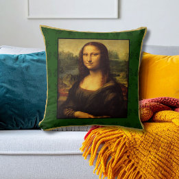 Mona Lisa Pillow - Green pattern Throw Cushion