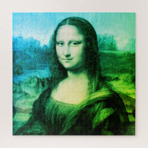 Mona Lisa Portrait   Green Blue Jigsaw Puzzle