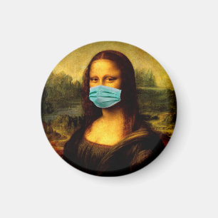 Mona lisa quarantined with a bandage for the face. magnet