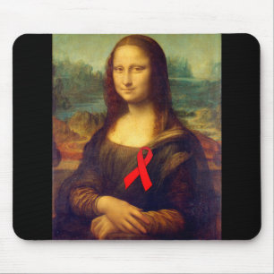 Mona Lisa Red Ribbon Mouse Pad
