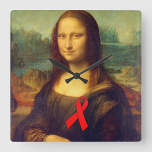 Mona Lisa Red Ribbon Square Wall Clock
