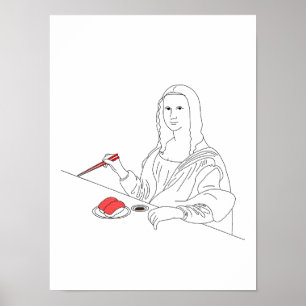 Mona Lisa Reimagined with Sushi Japanese Fusion Ar Poster