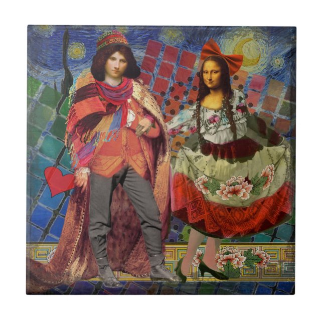 Mona Lisa Romantic Funny Colourful Artwork Ceramic Tile (Front)
