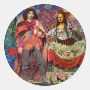 Mona Lisa Romantic Funny Colourful Artwork Classic Round Sticker
