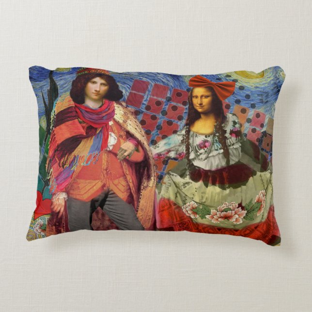 Mona Lisa Romantic Funny Colourful Artwork Decorative Cushion (Back)