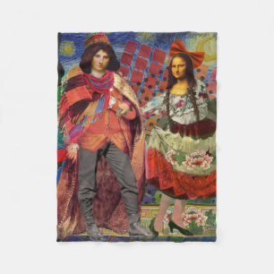 Mona Lisa Romantic Funny Colourful Artwork Fleece Blanket