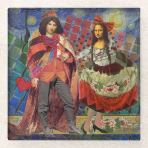 Mona Lisa Romantic Funny Colourful Artwork Glass Coaster