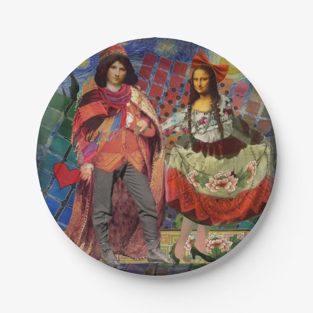 Mona Lisa Romantic Funny Colourful Artwork Paper Plate (Front)