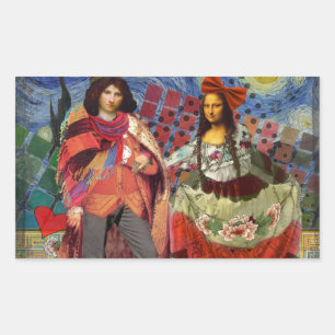 Mona Lisa Romantic Funny Colourful Artwork Rectangular Sticker