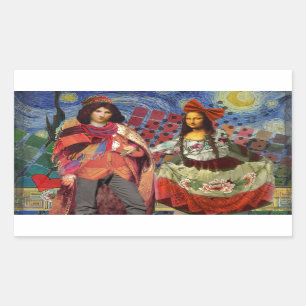 Mona Lisa Romantic Funny Colourful Artwork Rectangular Sticker