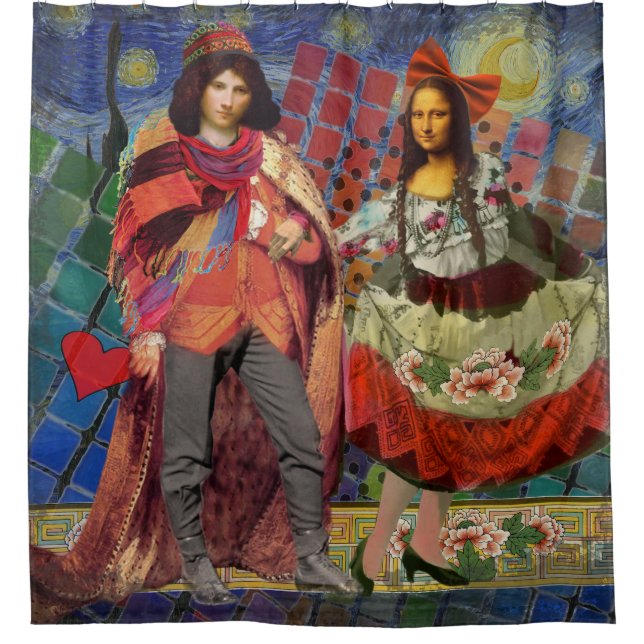 Mona Lisa Romantic Funny Colourful Artwork Shower Curtain (Front)