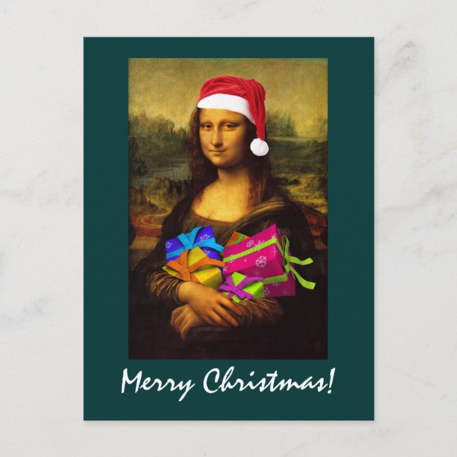 Mona Lisa Santa Claus Holiday Postcard (Front)