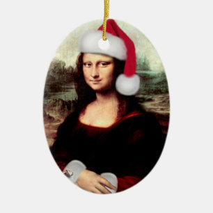Mona Lisa Santa Hat Christmas Ceramic Tree Decoration