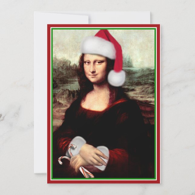 Mona Lisa Santa Hat Christmas Holiday Card (Front)