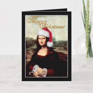 Mona Lisa Santa Hat Christmas Holiday Card