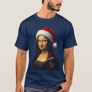 Mona Lisa Santa Hat Christmas Holiday Cut Out T-Shirt