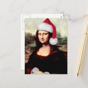 Mona Lisa Santa Hat Christmas Holiday Postcard