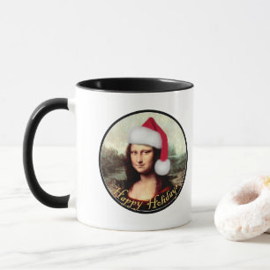 Mona Lisa Santa Hat Christmas Mug