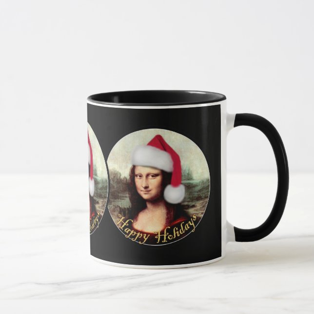 Mona Lisa Santa Hat Christmas Mug (Right)