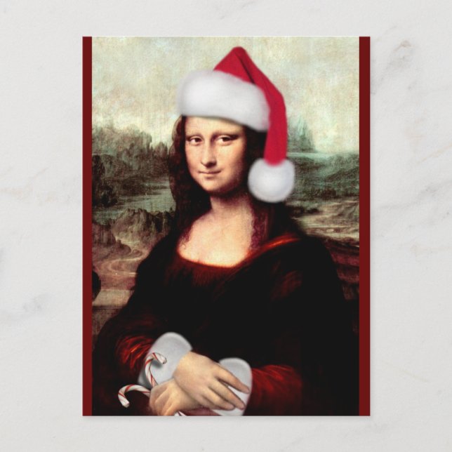Mona Lisa Santa Hat Christmas Postcard (Front)