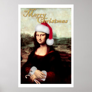 Mona Lisa Santa Hat Christmas Poster