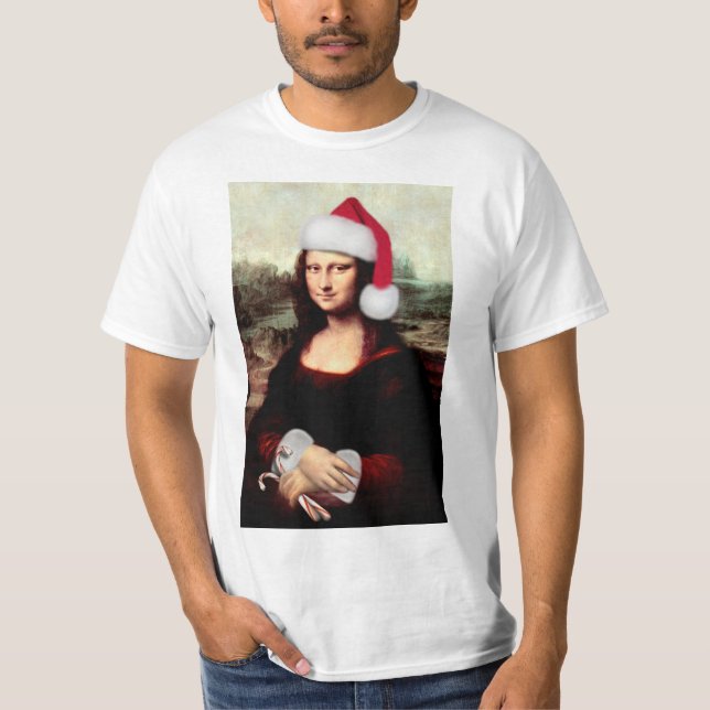 Mona Lisa Santa Hat Christmas T-Shirt (Front)
