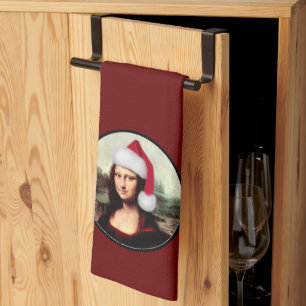 Mona Lisa Santa Hat Christmas Tea Towel