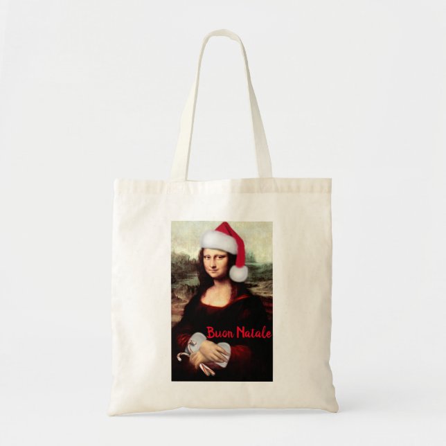 Mona Lisa Santa Hat Christmas Tote Bag (Front)