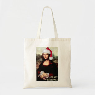 Mona Lisa Santa Hat Christmas Tote Bag