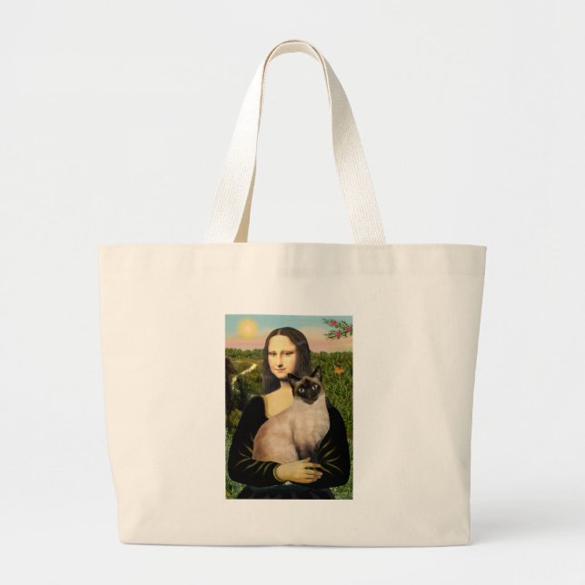 Mona Lisa - Seal Point Siamese cat Large Tote Bag (Front)