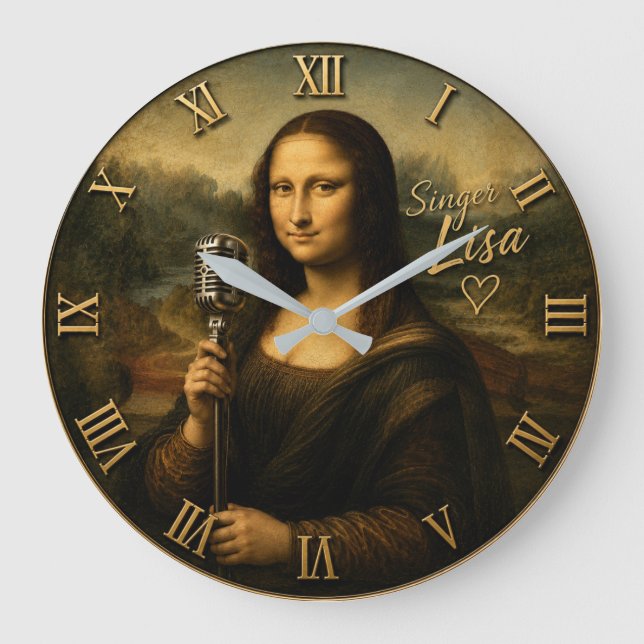 Mona Lisa Singer Funny Vintage Microphone Large Clock (Front)