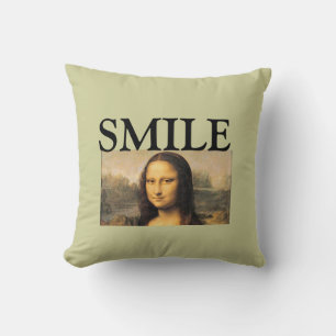 Mona Lisa, SMILE, throw pillow